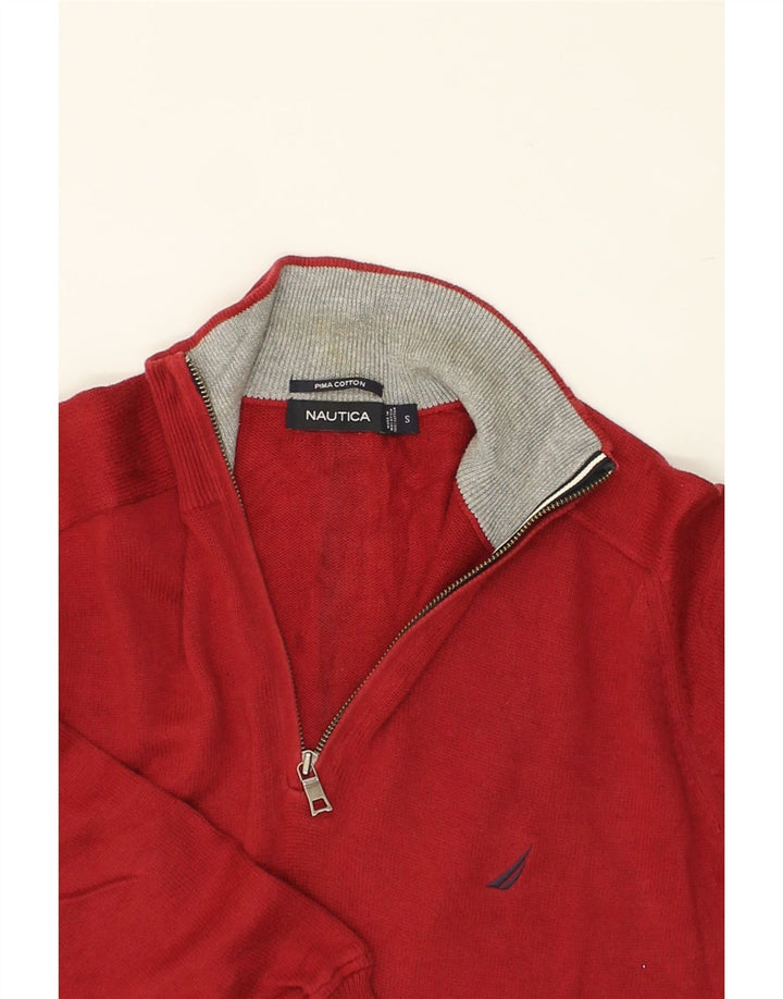 NAUTICA Mens Zip Neck Jumper Sweater Small Maroon Cotton Vintage Nautica and Second-Hand Nautica from Messina Hembry 