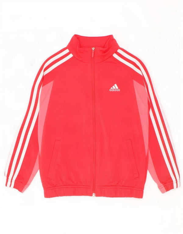 Giacca superiore della tuta da ragazza Adidas 7-8 anni Poliestere color block rosso