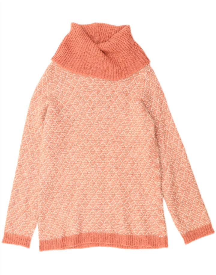 Maglione maglione a collo alto da donna Madeleine UK 14 Rosa medio geometrico