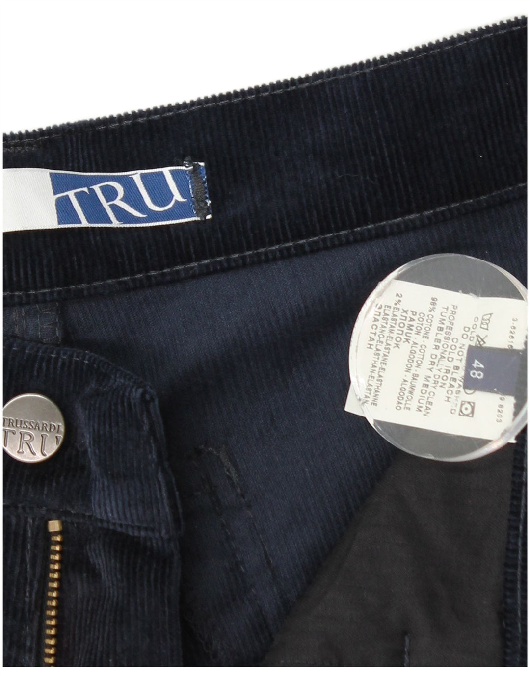 Pantaloni Dritti Uomo TRUSSARDI in Velluto a Coste IT 48 Medio W32 L29 Blu Navy