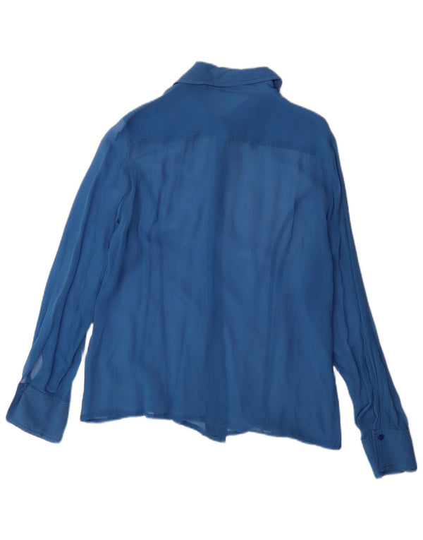 Camicetta camicia vintage da donna UK 14 grande blu