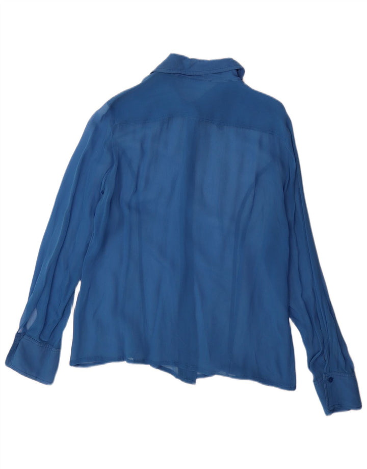 Camicetta camicia vintage da donna UK 14 grande blu