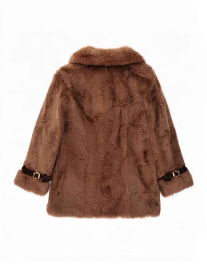 Cappotto vintage da donna in pelliccia sintetica UK 14 marrone medio