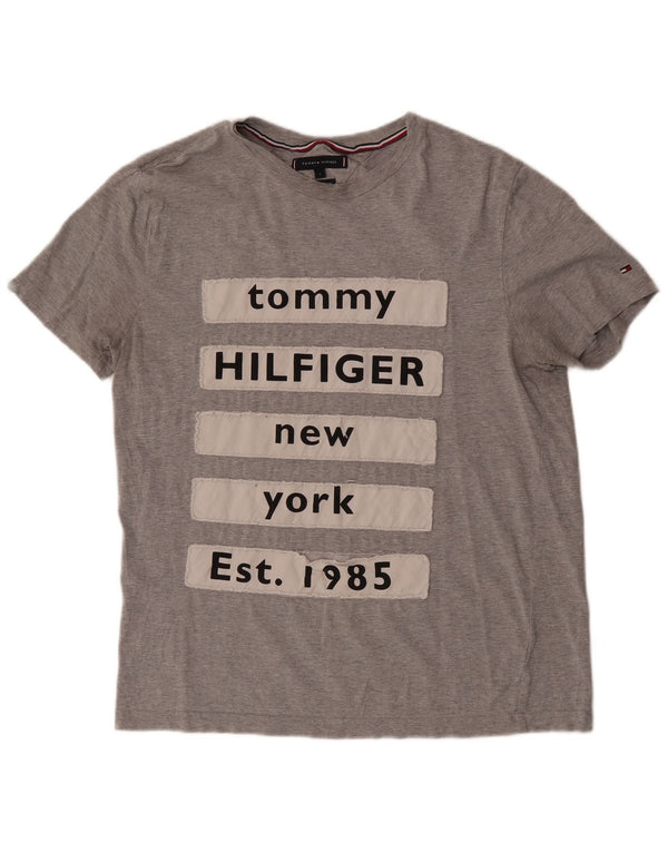 T-shirt grafica da donna Tommy Hilfiger Top UK 16 grande cotone grigio