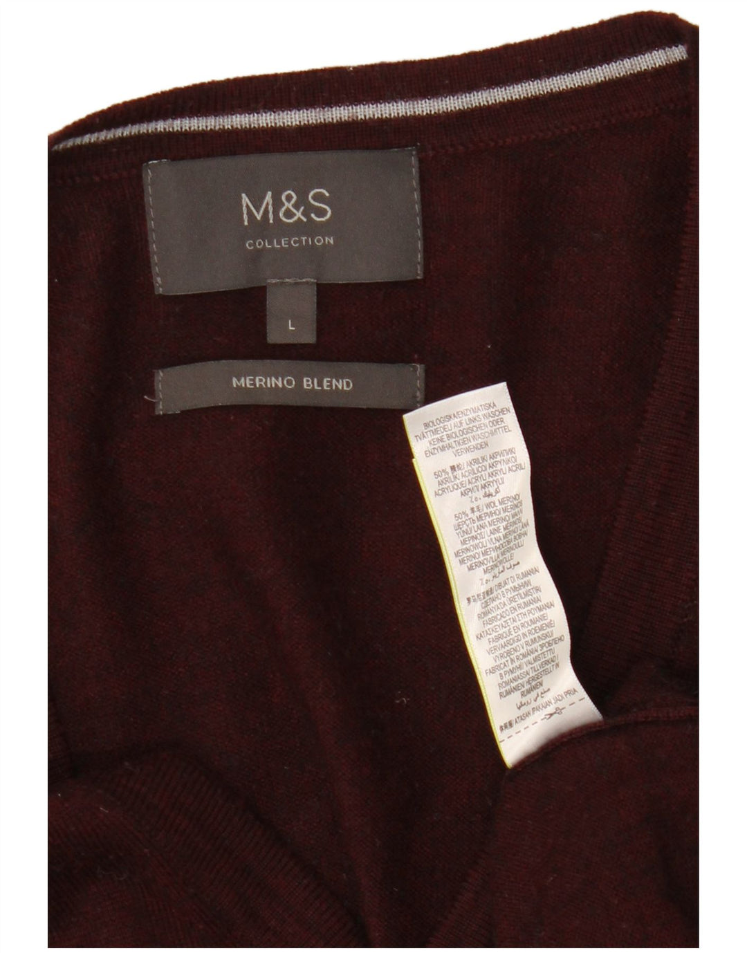 MARKS & SPENCER Maglione cardigan da donna UK 16 Grande lana screziata bordeaux