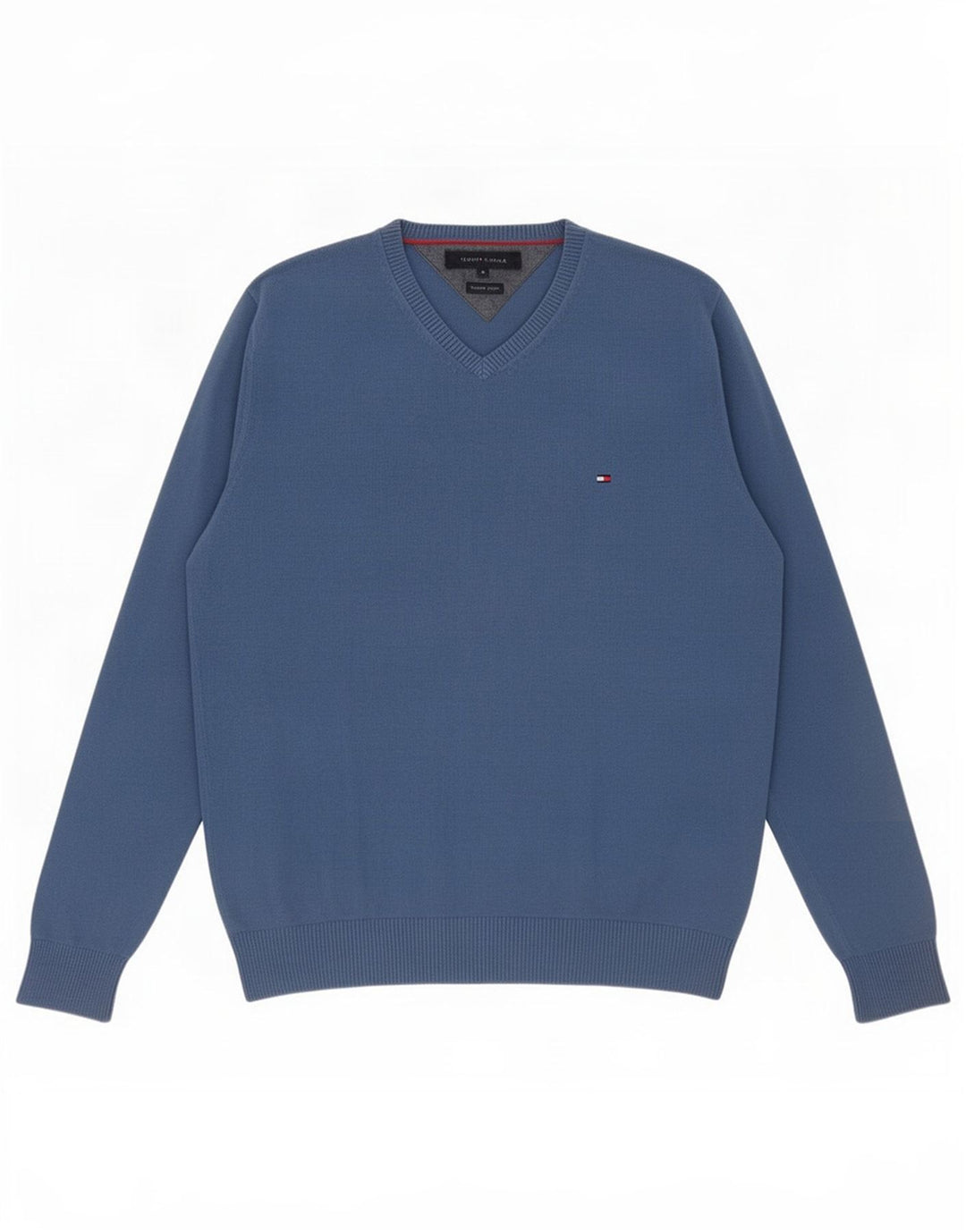 Maglione maglione con scollo a V da uomo Tommy Hilfiger in cotone blu medio