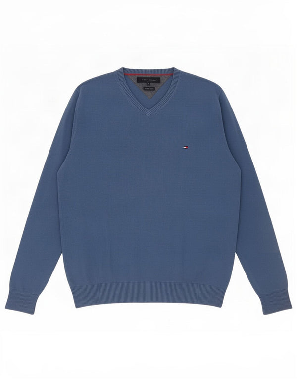 Maglione maglione con scollo a V da uomo Tommy Hilfiger in cotone blu medio