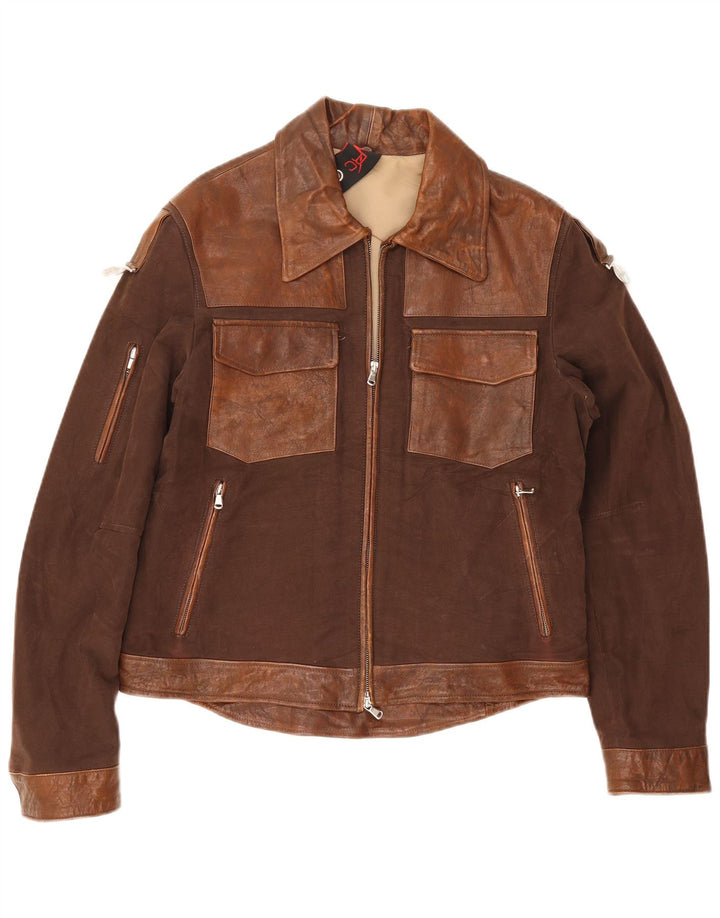 Giacca in pelle vintage da donna UK 20 2XL Marrone