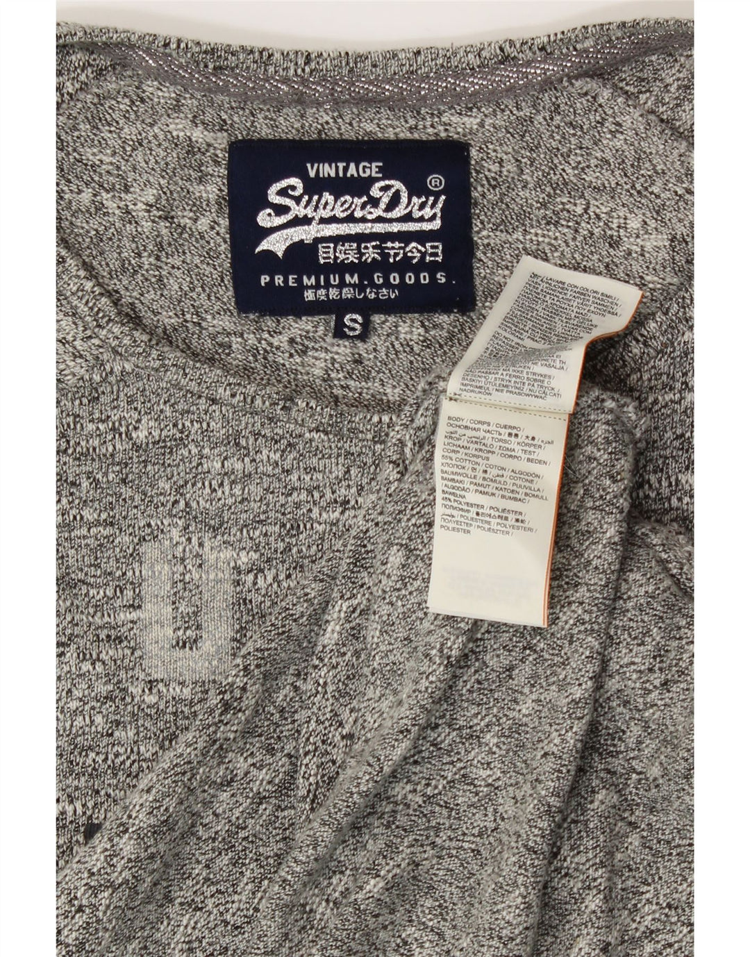 SUPERDRY Top grafico oversize da donna a maniche lunghe UK 10 piccolo cotone grigio