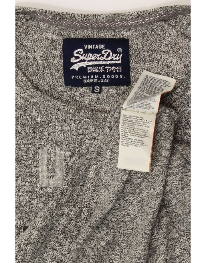 SUPERDRY Top grafico oversize da donna a maniche lunghe UK 10 piccolo cotone grigio