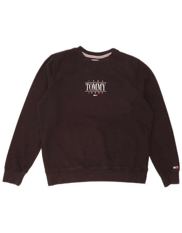 Felpa grafica da donna Tommy Hilfiger Jumper UK 16 Large Black Cotton