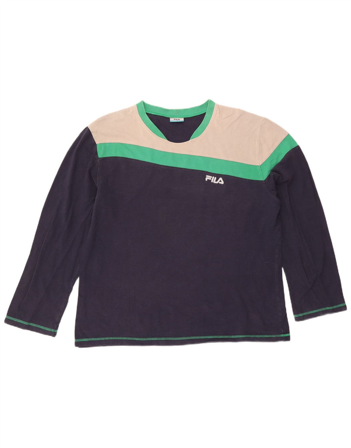 Maglia da uomo Fila a maniche lunghe XL blu navy in cotone color block
