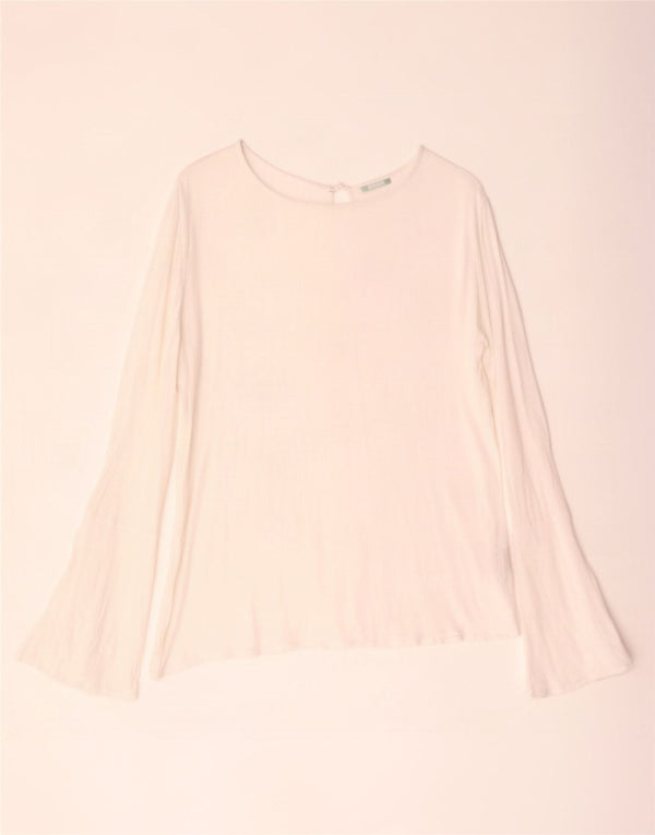 Top Benetton da donna a maniche lunghe UK 14 Large bianco in viscosa