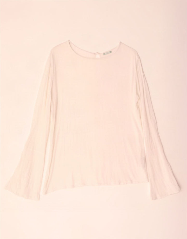 Top Benetton da donna a maniche lunghe UK 14 Large bianco in viscosa