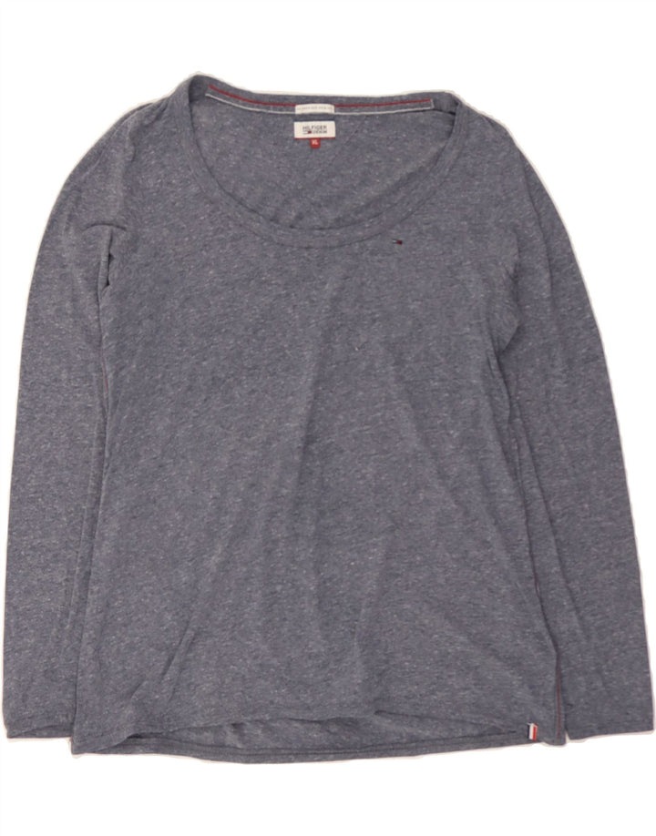 TOMMY HILFIGER Womens Top Long Sleeve UK 16 XL Navy Blue Flecked Polyester Vintage Tommy Hilfiger and Second-Hand Tommy Hilfiger from Messina Hembry 