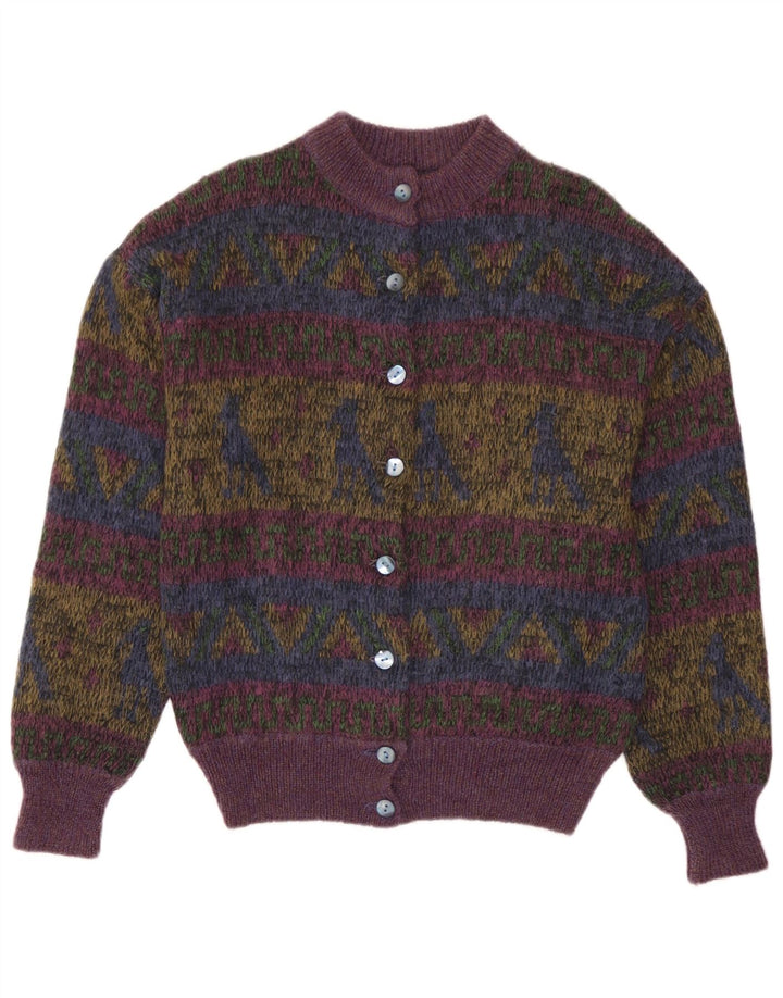 Maglione cardigan da donna vintage UK 14 medio multicolore geometrico