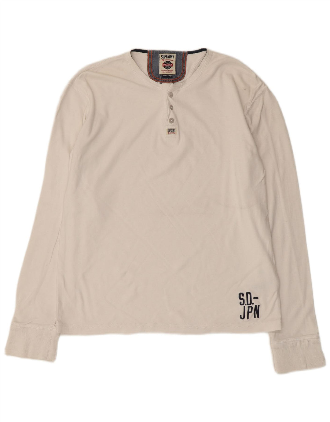Top Henley da uomo a maniche lunghe XL Superdry in cotone bianco