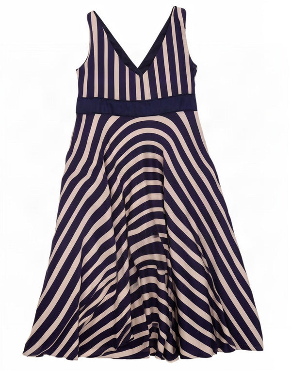 Abito a trapezio senza maniche da donna Monsoon UK 14 Grande seta a righe blu navy