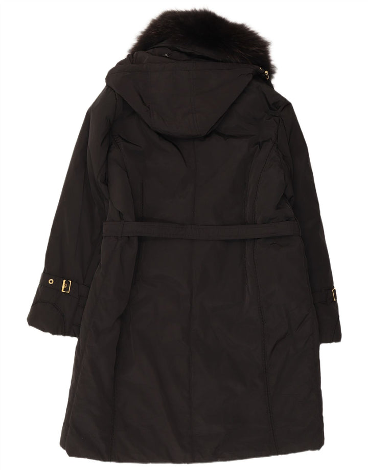 Cappotto vintage da donna con cappuccio IT 47 grande poliestere nero