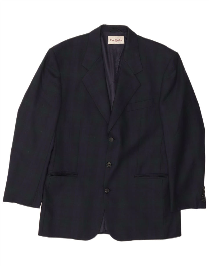 Giacca blazer a 3 bottoni da uomo Pierre Cardin UK 38 medio blu navy a quadri
