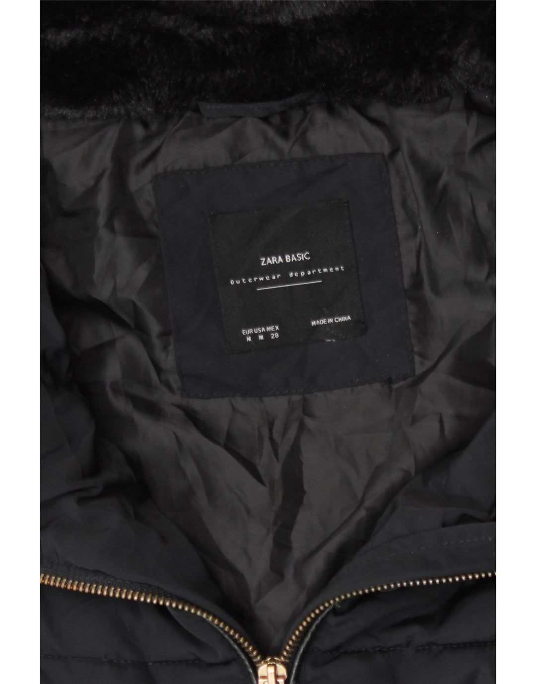 ZARA Womens Crop Hooded Padded Jacket UK 14 Medium Black