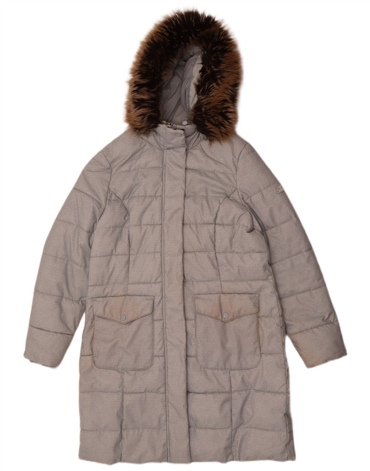 Cappotto imbottito con cappuccio da donna Barbour UK 16 grande poliestere grigio