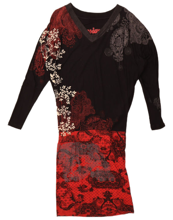 Desigual Abito da donna con vestibilità ampia e vita bassa UK 10 Piccolo in viscosa floreale nera