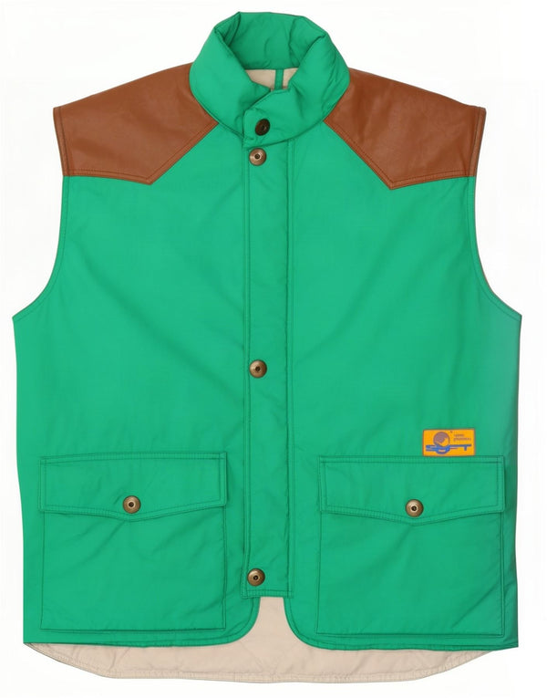 Gilet imbottito vintage da uomo UK 40 grande verde color block in poliammide