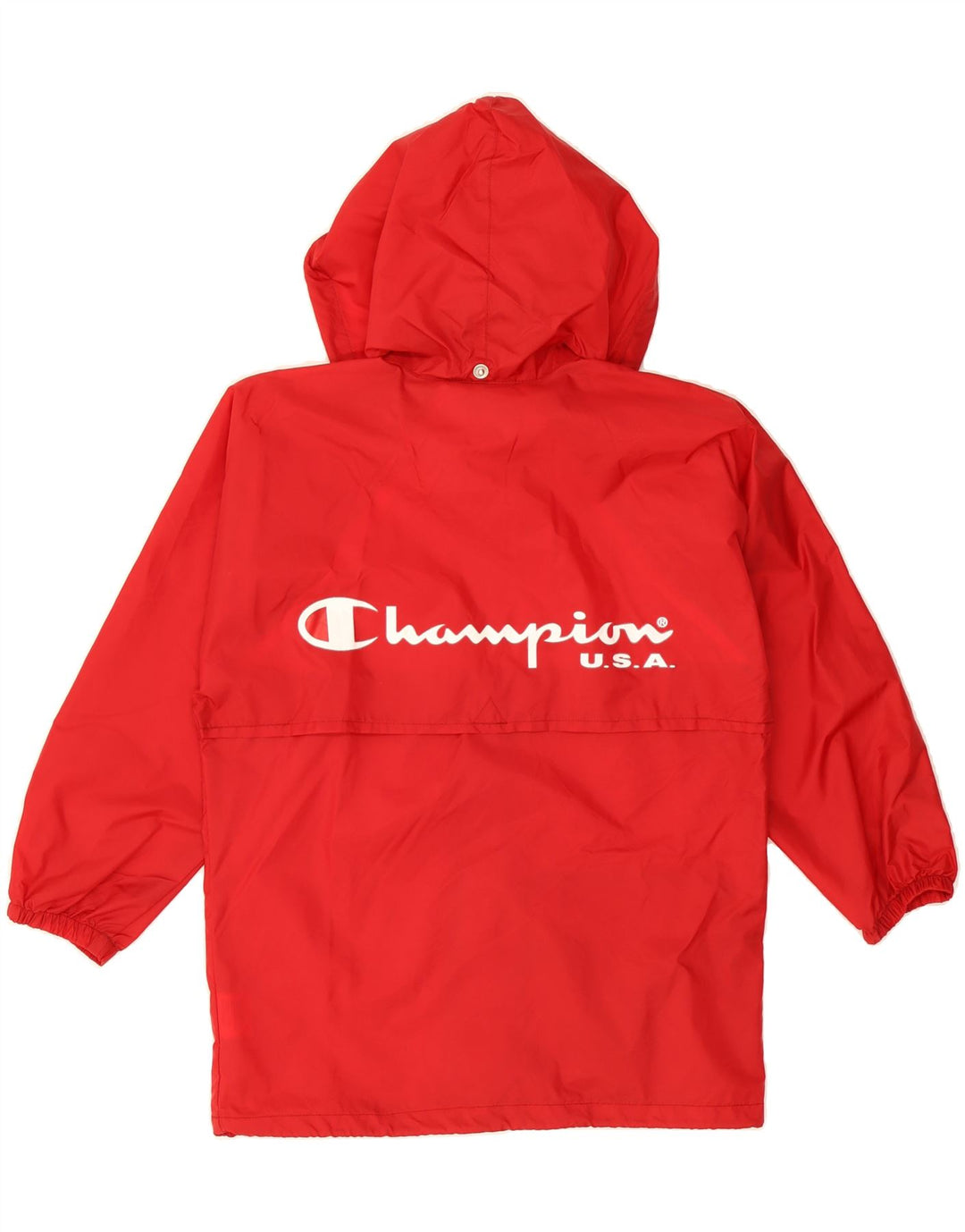 CHAMPION Boys Graphic Hooded Rain Jacket 11-12 Years Red Polyamide Vintage Champion and Second-Hand Champion from Messina Hembry 