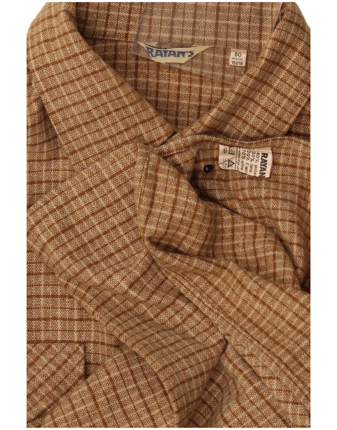 Camicia vintage da uomo in flanella IT 50 15/16 Poliestere a quadri marrone medio