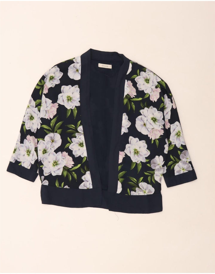 Top cardigan oversize da donna Oasis UK 12 medio blu navy floreale