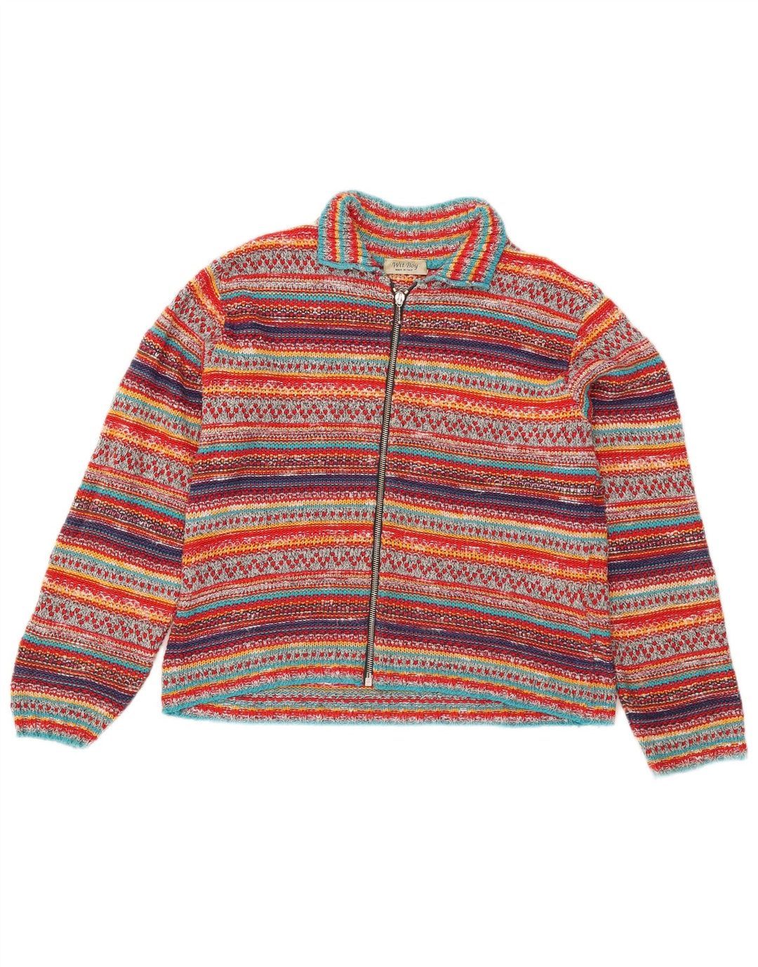 Maglione cardigan corto da donna Wit Boy UK 12 medio a righe multicolore