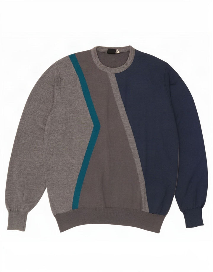 Maglione girocollo da uomo vintage IT 52 Large Grey Colourblock