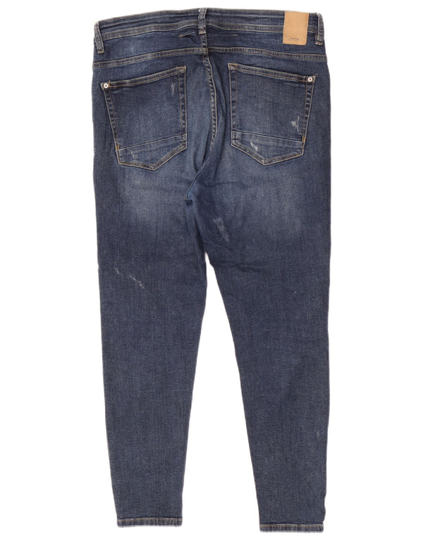 Jeans skinny corti invecchiati da uomo Zara EU 44 Large W34 L26 cotone blu