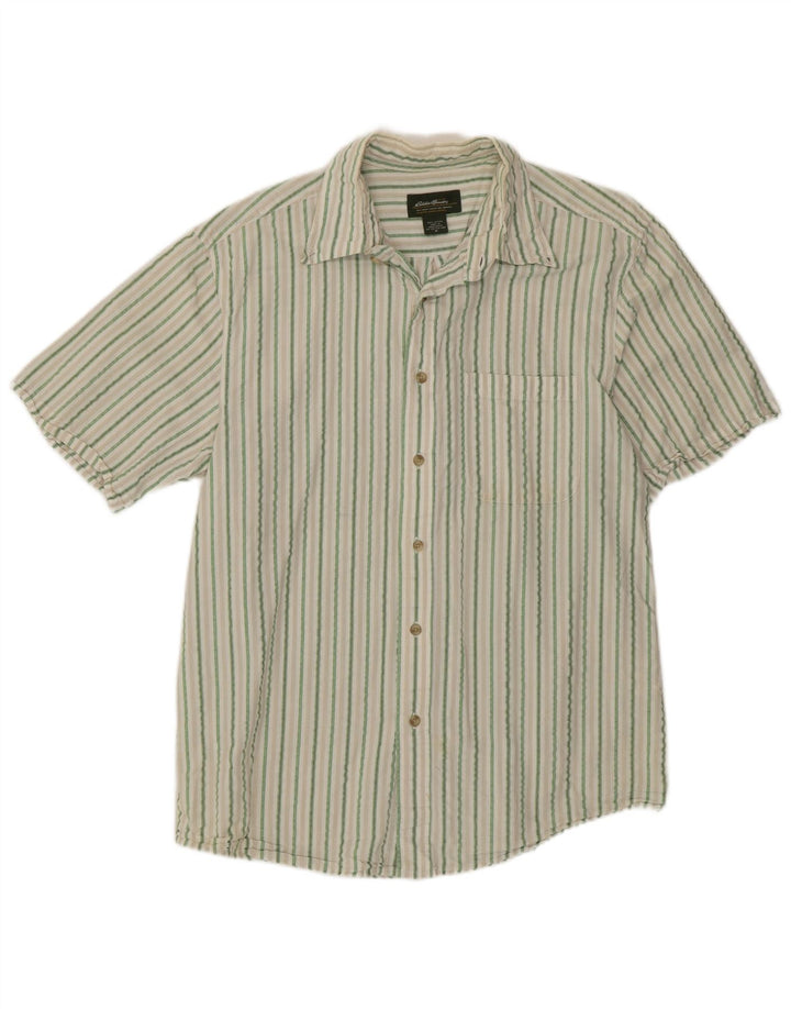 Camicia da uomo a maniche corte Eddie Bauer in cotone a righe verde medio