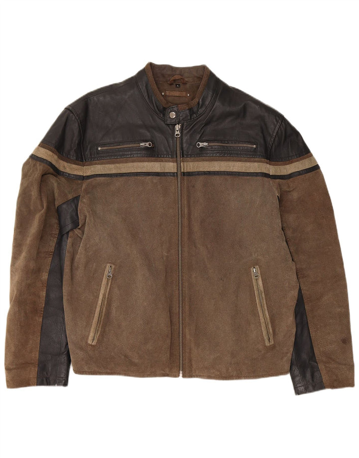 Giacca da motociclista da uomo Angelo Litrico UK 40 Large Marrone Colorblock