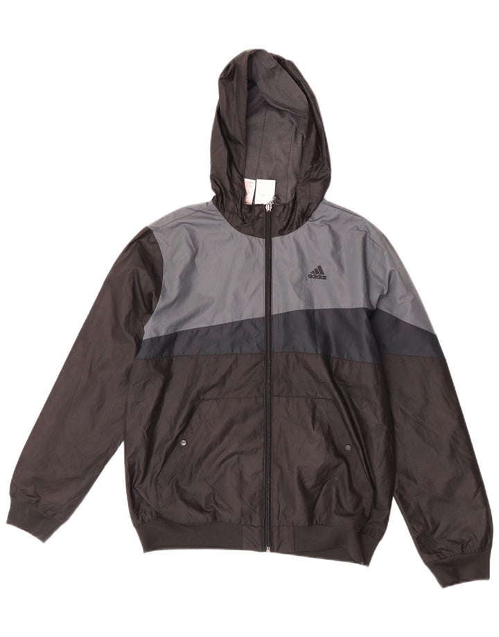 Giacca antipioggia con cappuccio Adidas da ragazzo 13-14 anni in poliestere color block nero