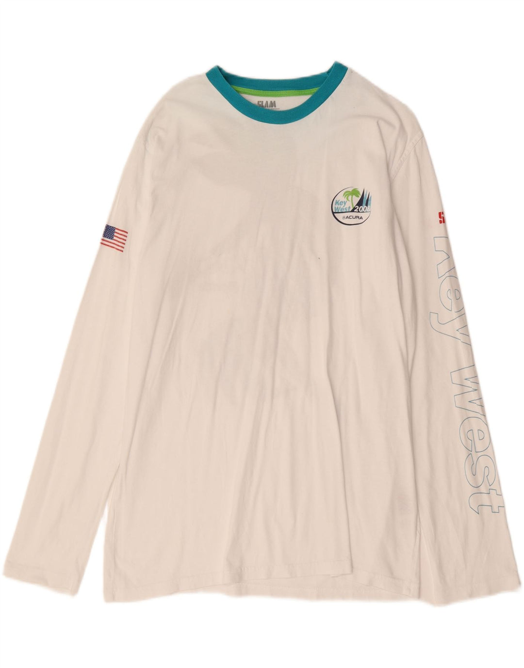 Slam Top da uomo con grafica Florida a maniche lunghe in cotone bianco grande
