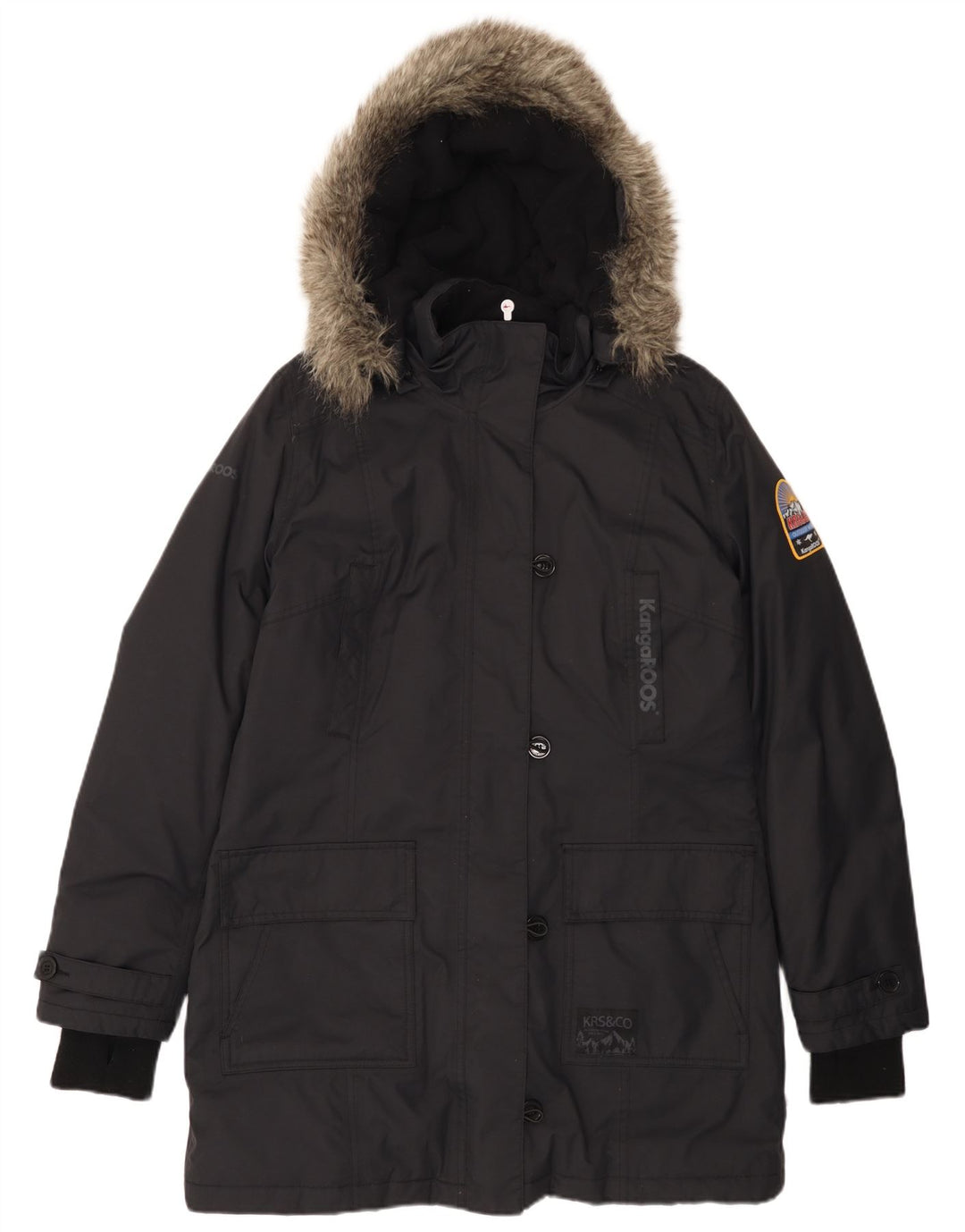 Cappotto giacca a vento con cappuccio da donna Kangaroos UK 16 grande nero