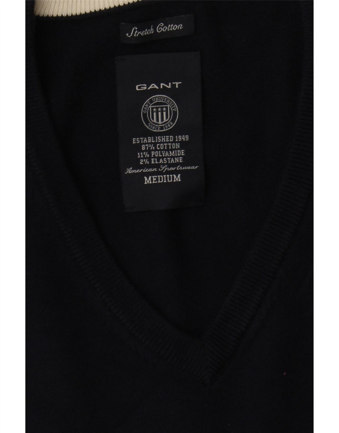 Gant Maglione da uomo con scollo a V in cotone color block medio blu navy