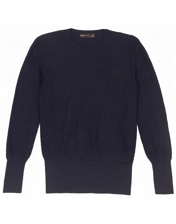 Maglione maglione girocollo da donna Marks & Spencer UK 12 medio blu navy