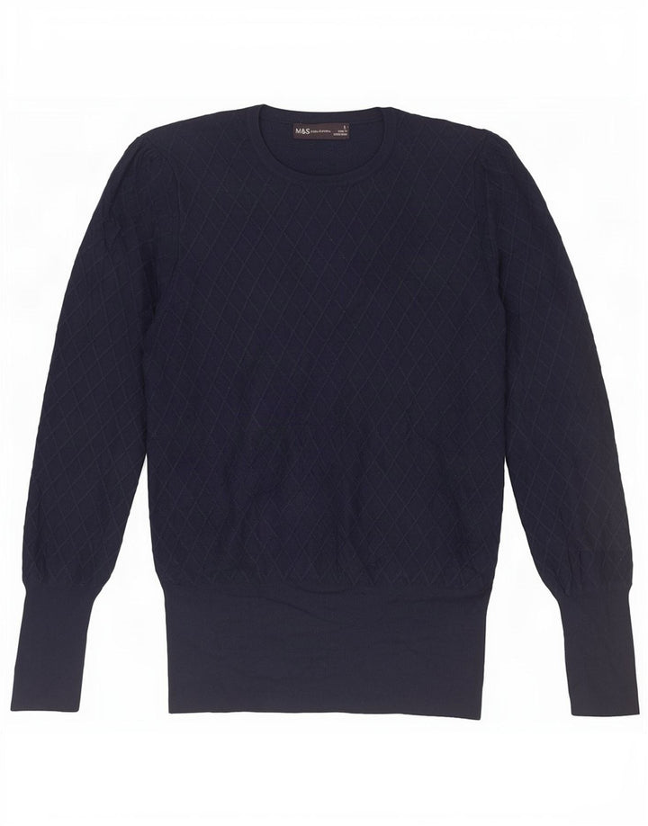 Maglione maglione girocollo da donna Marks & Spencer UK 12 medio blu navy