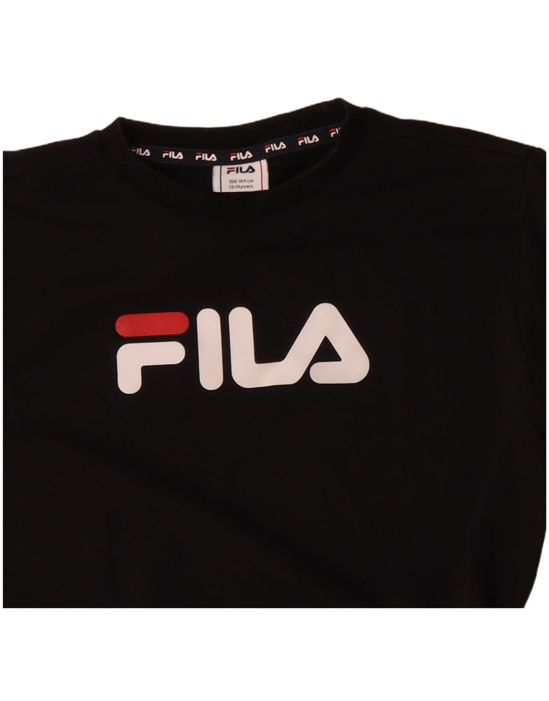 FILA Boys Graphic Sweatshirt Jumper 13-14 Years Black Cotton