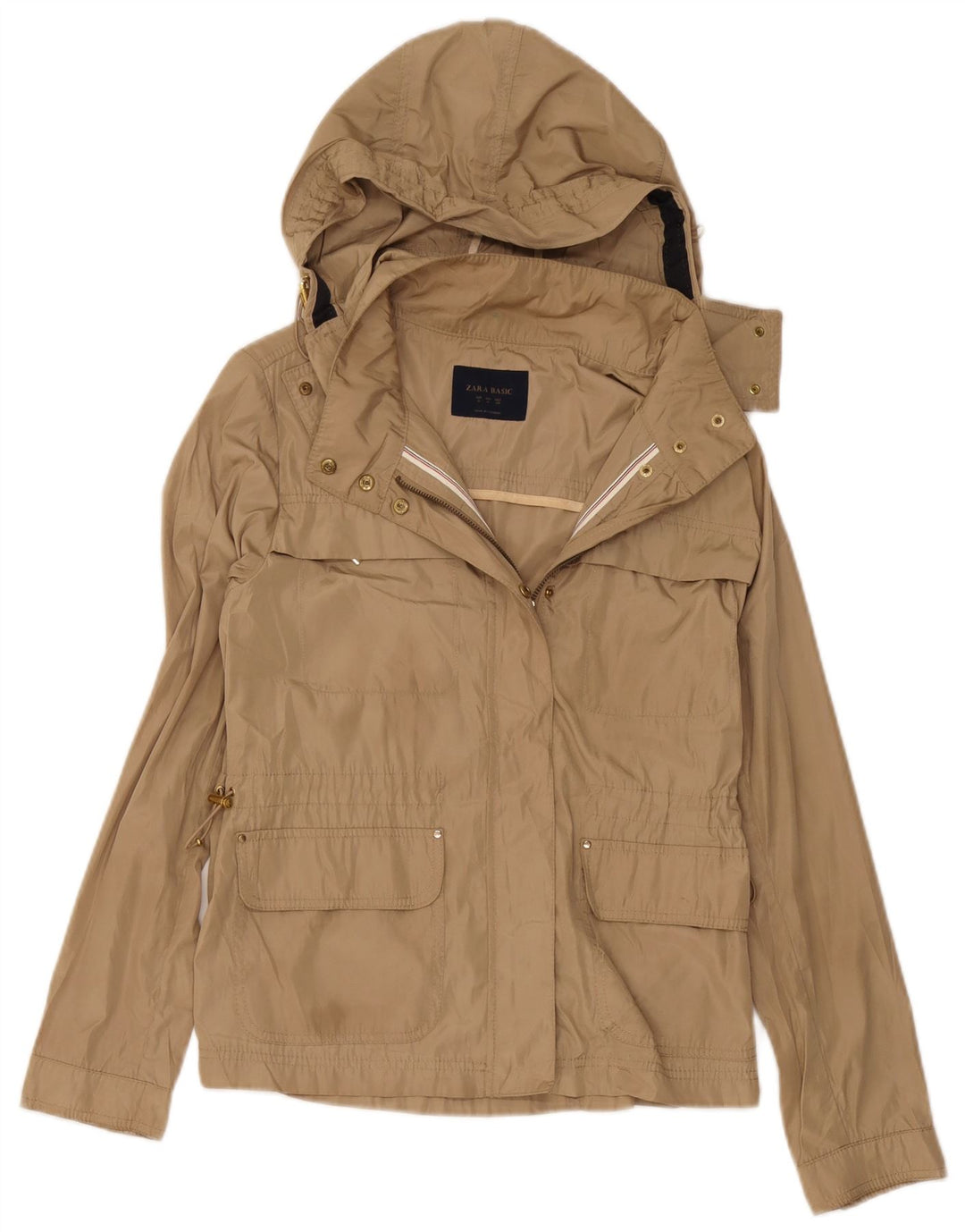 Giacca antipioggia con cappuccio da donna Zara UK 12 Poliestere beige medio