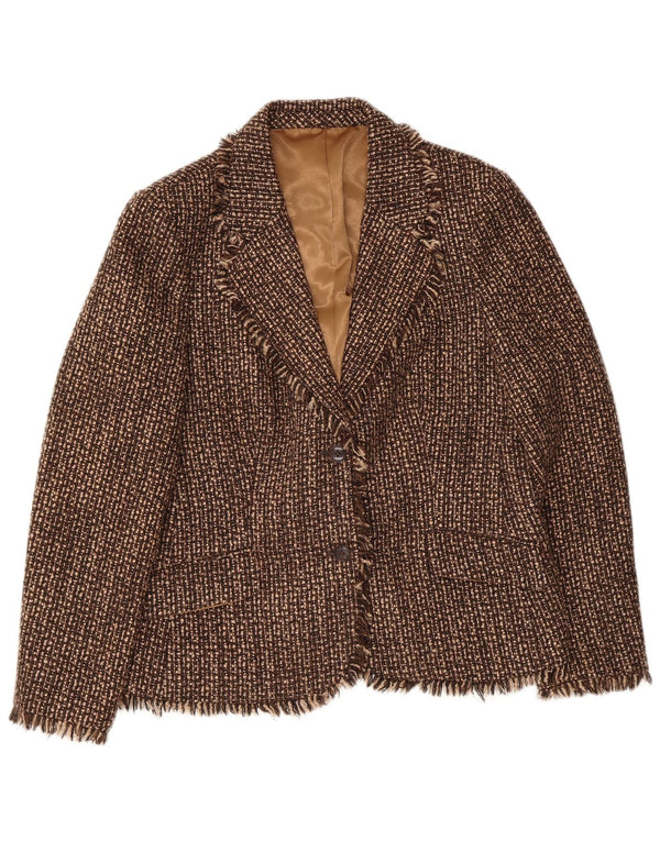 Giacca blazer da donna a 2 bottoni Brioni UK 16 grande marrone screziato