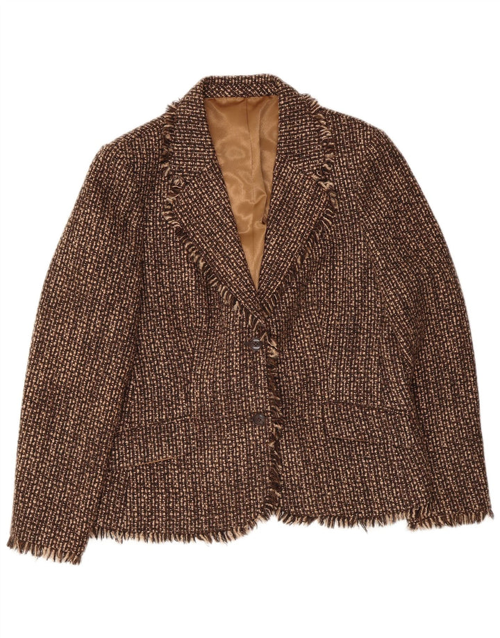 Giacca blazer da donna a 2 bottoni Brioni UK 16 grande marrone screziato