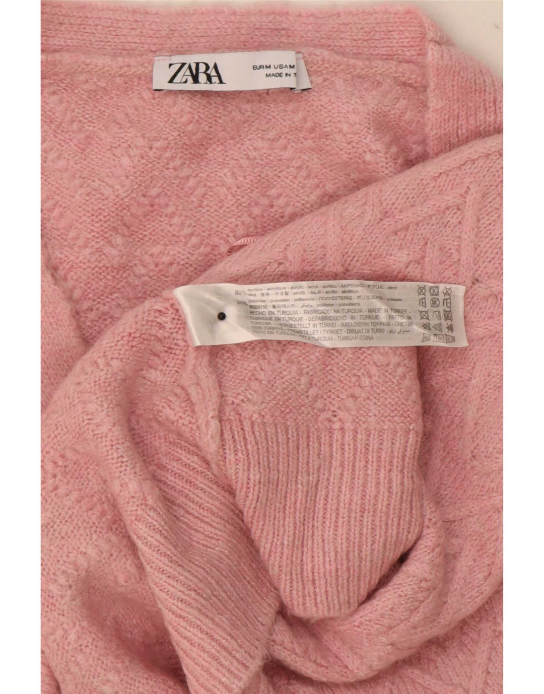 Maglione cardigan oversize corto da donna Zara UK 14 Chevron rosa medio