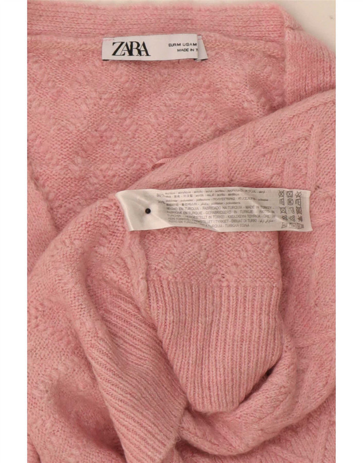 Maglione cardigan oversize corto da donna Zara UK 14 Chevron rosa medio