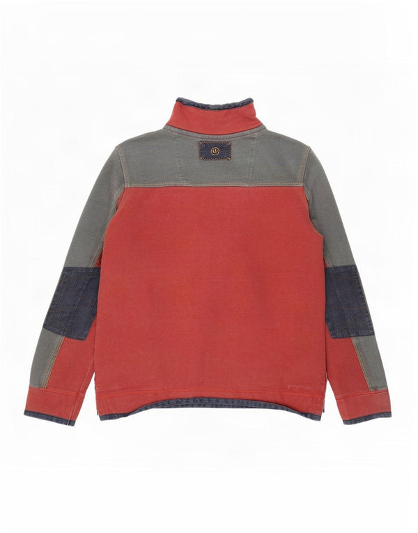 Fat Face Uomo The Airlie Zip Neck Felpa Maglione Rosso Medio Colorblock