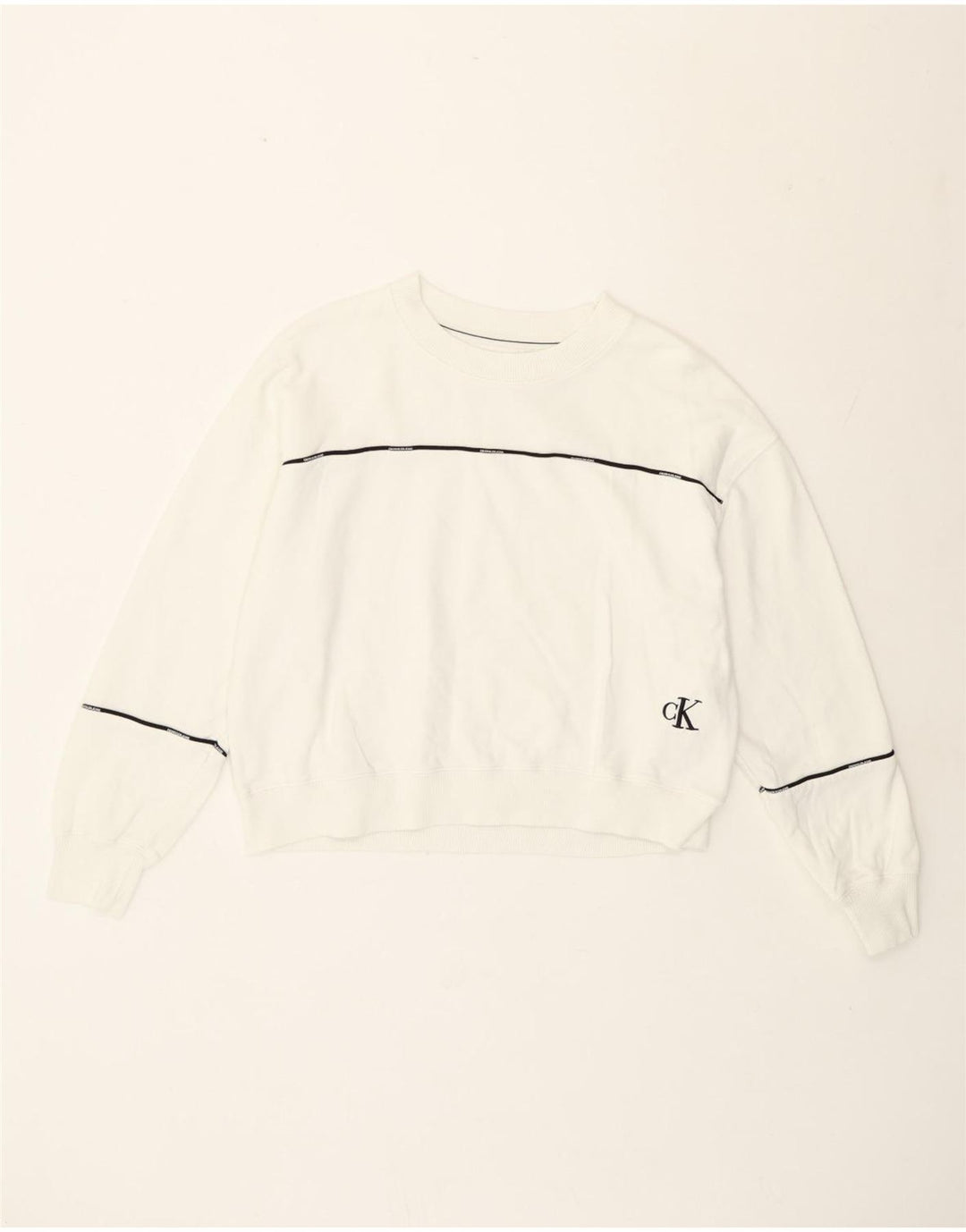 Felpa corta da donna Calvin Klein Jumper UK 14 Medium White Striped